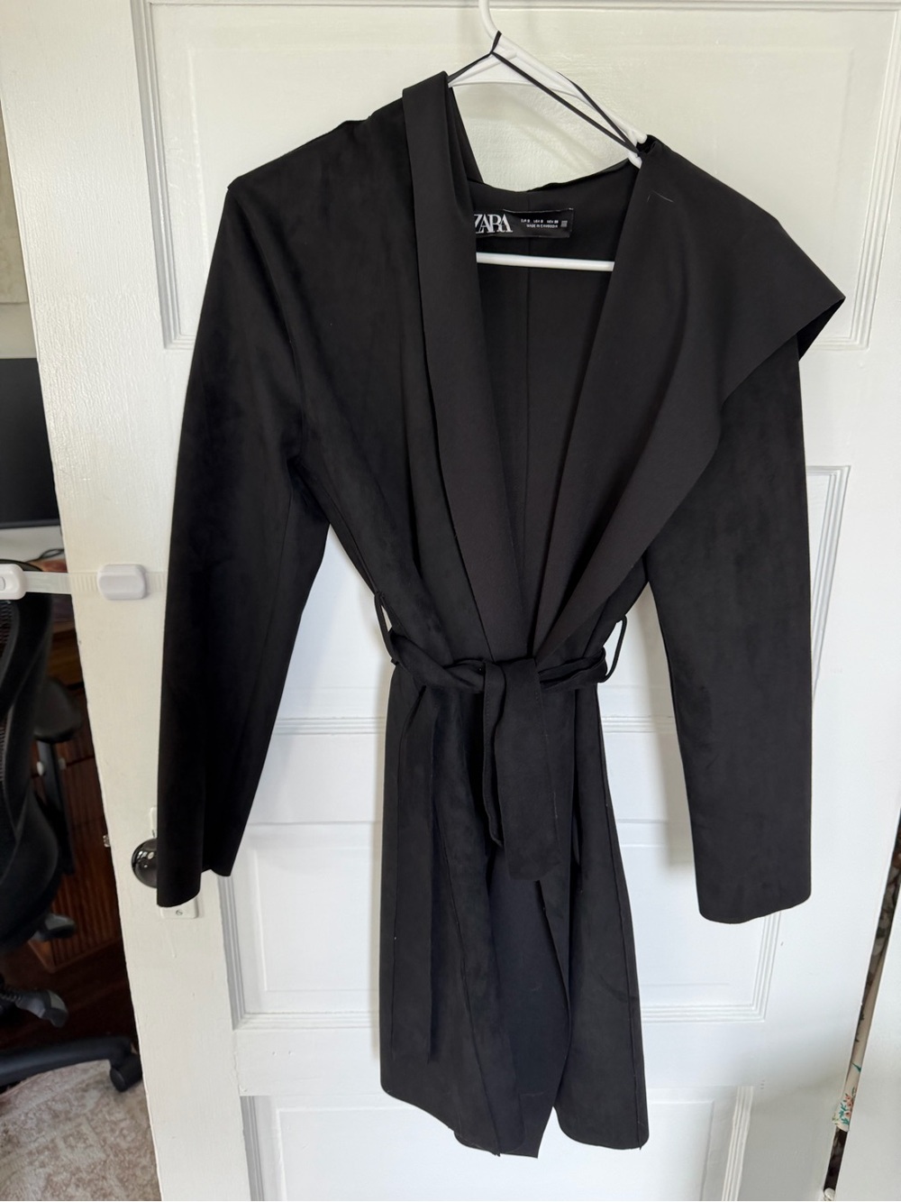 Zara Black Wrap Trench Coat with Waist Tie